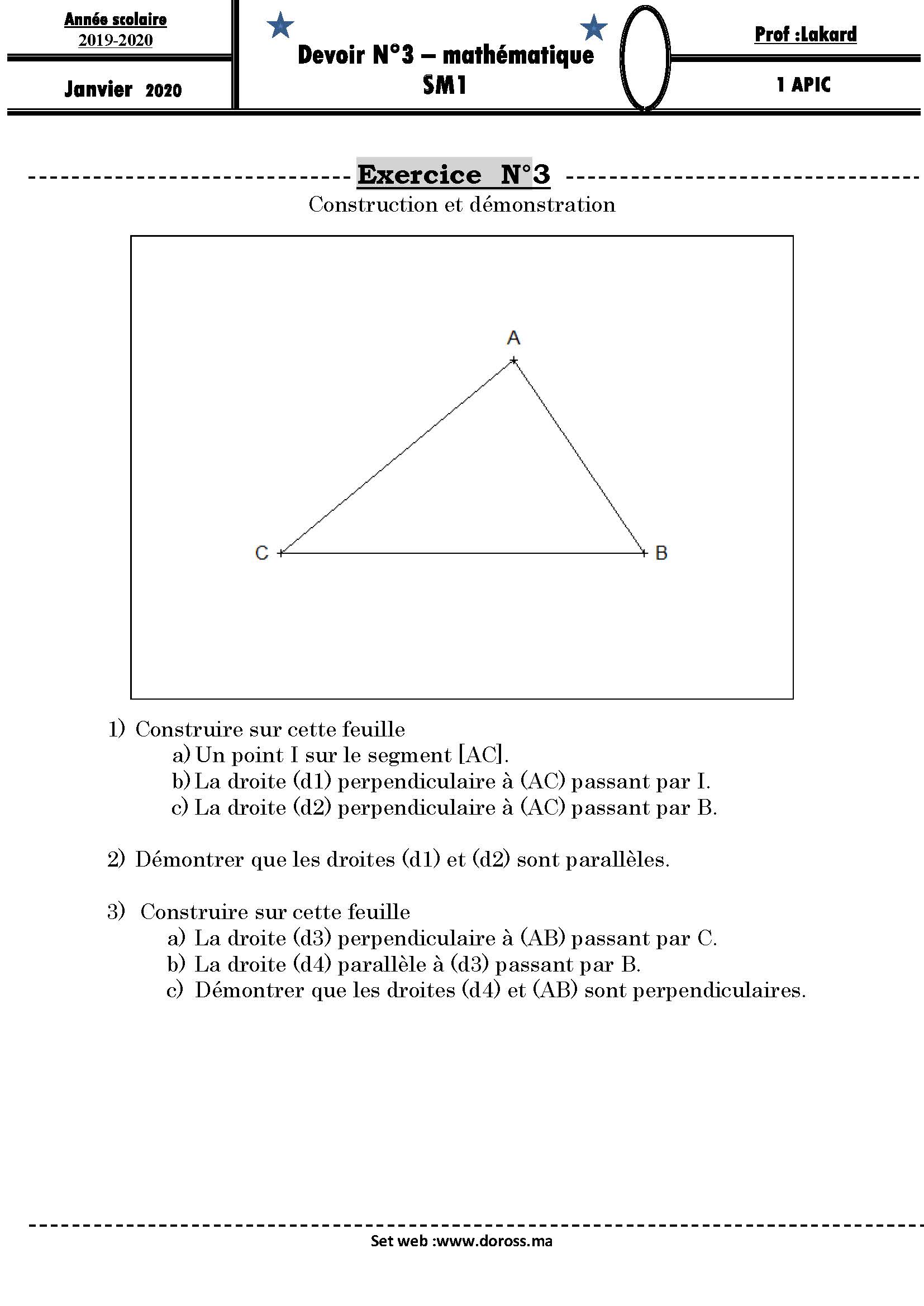Devoir N°3 – mathématique SM1