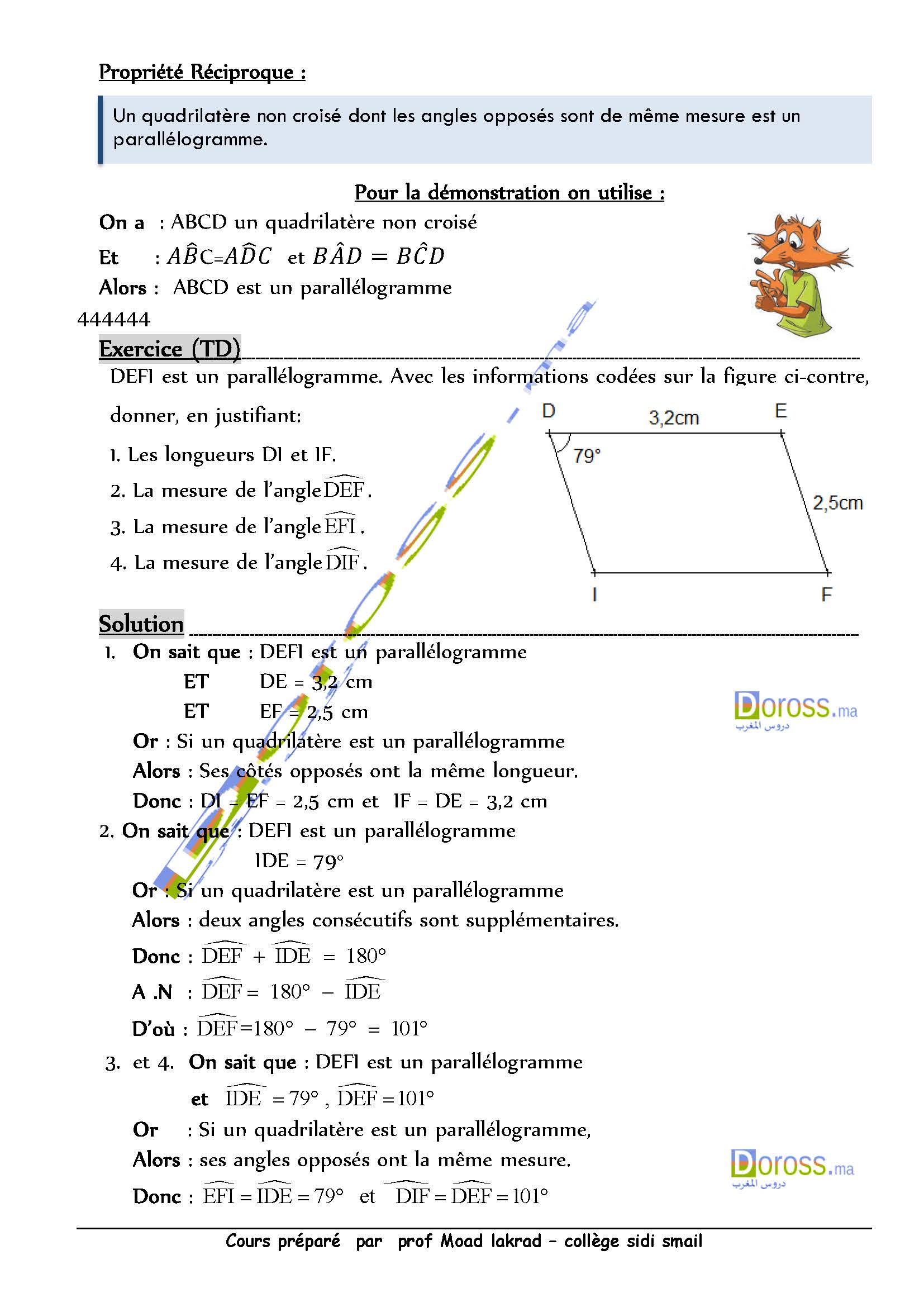 دروس الرياضيات :Parallélogramme| الأولى خيار فرنسي 