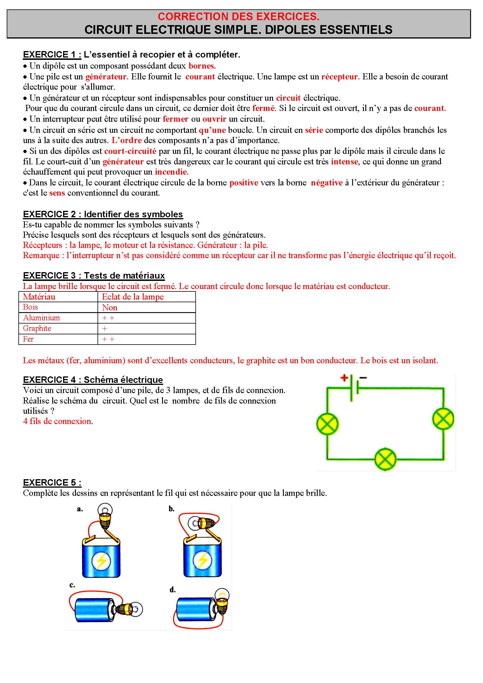 تمارين الفيزياء : CIRCUIT ELECTRIQUE SIMPLE. DIPOLES ESSENTIELS| الثالثة إعدادي خيار فرنسي 