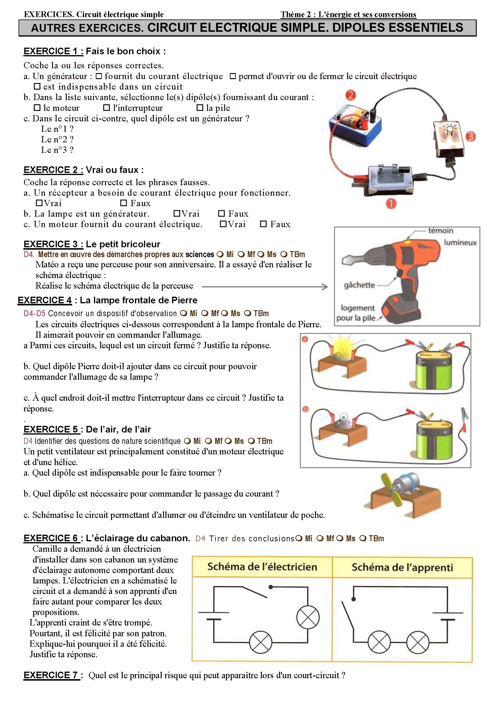 تمارين الفيزياء : CIRCUIT ELECTRIQUE SIMPLE. DIPOLES ESSENTIELS| الثالثة إعدادي خيار فرنسي 