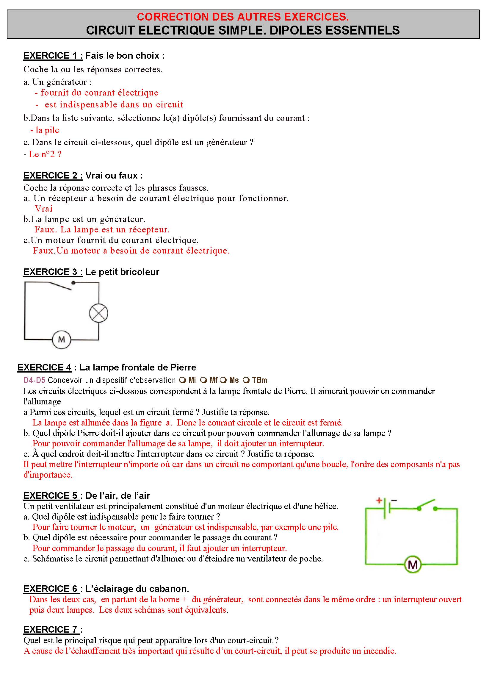 تمارين الفيزياء : CIRCUIT ELECTRIQUE SIMPLE. DIPOLES ESSENTIELS| الثالثة إعدادي خيار فرنسي 