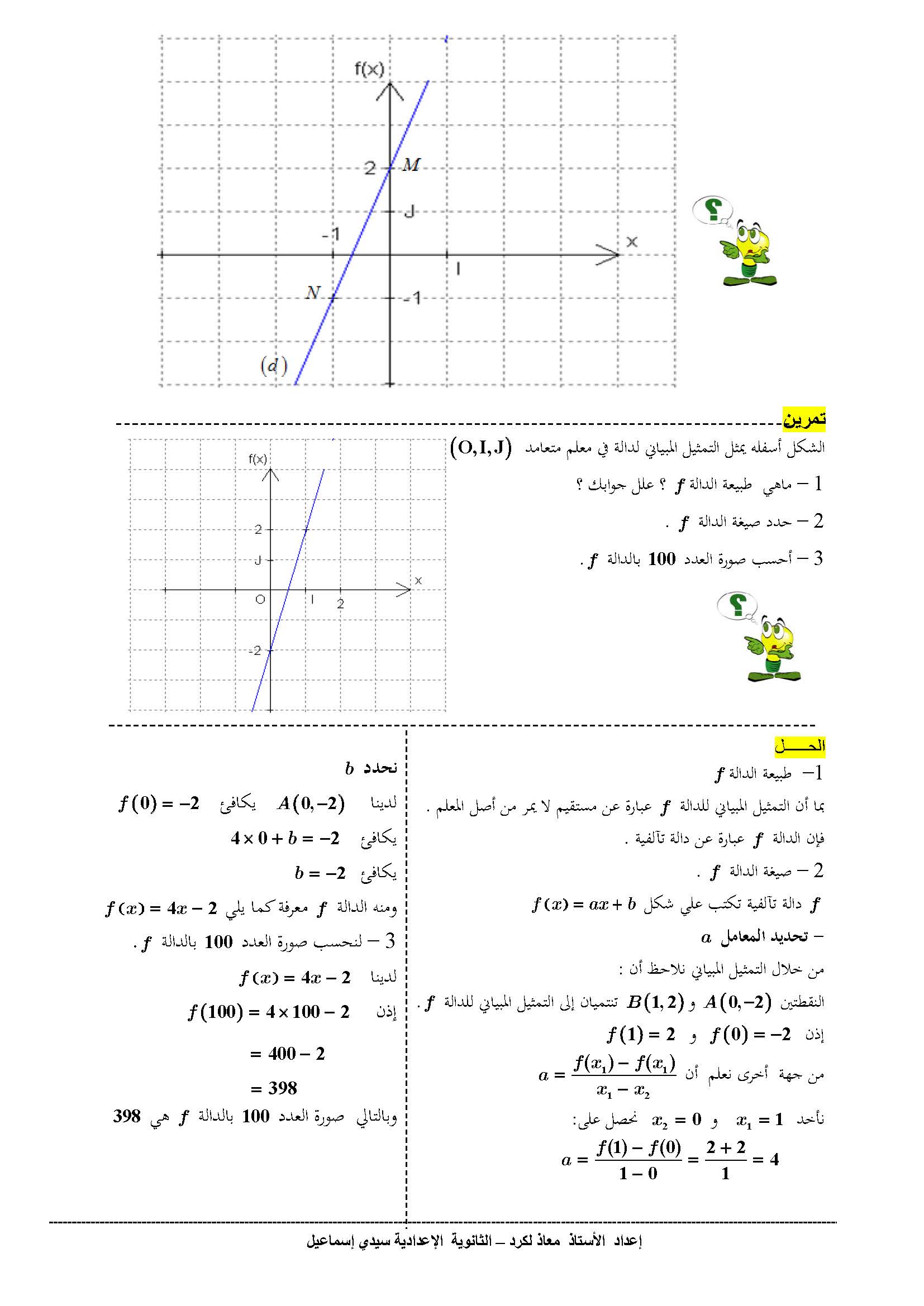 دروس الرياضيات : الدالة الخطية و التألفية +تطبيقات | الثالثة إعدادي 