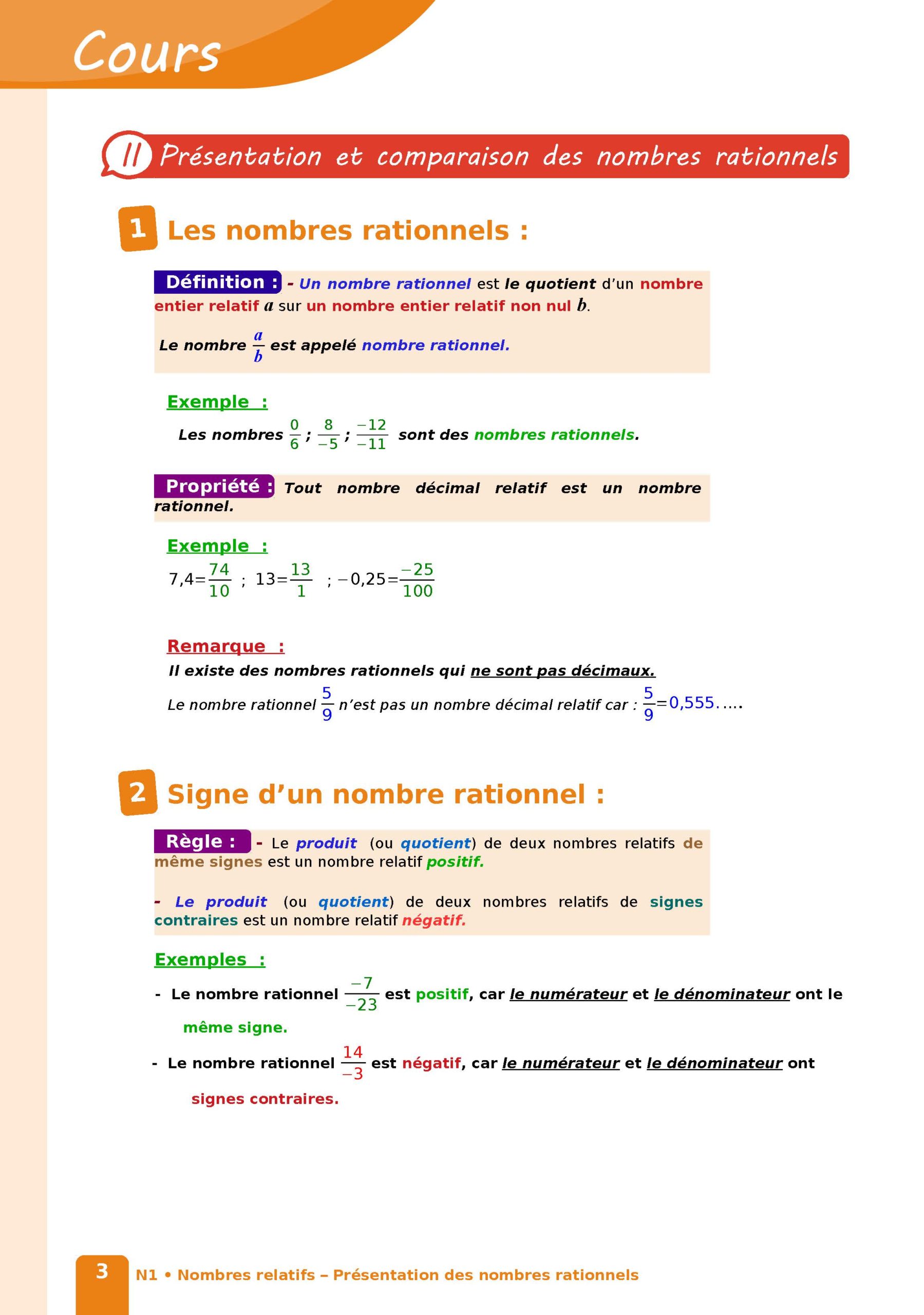 Présentation et comparaison des nombres rationnels