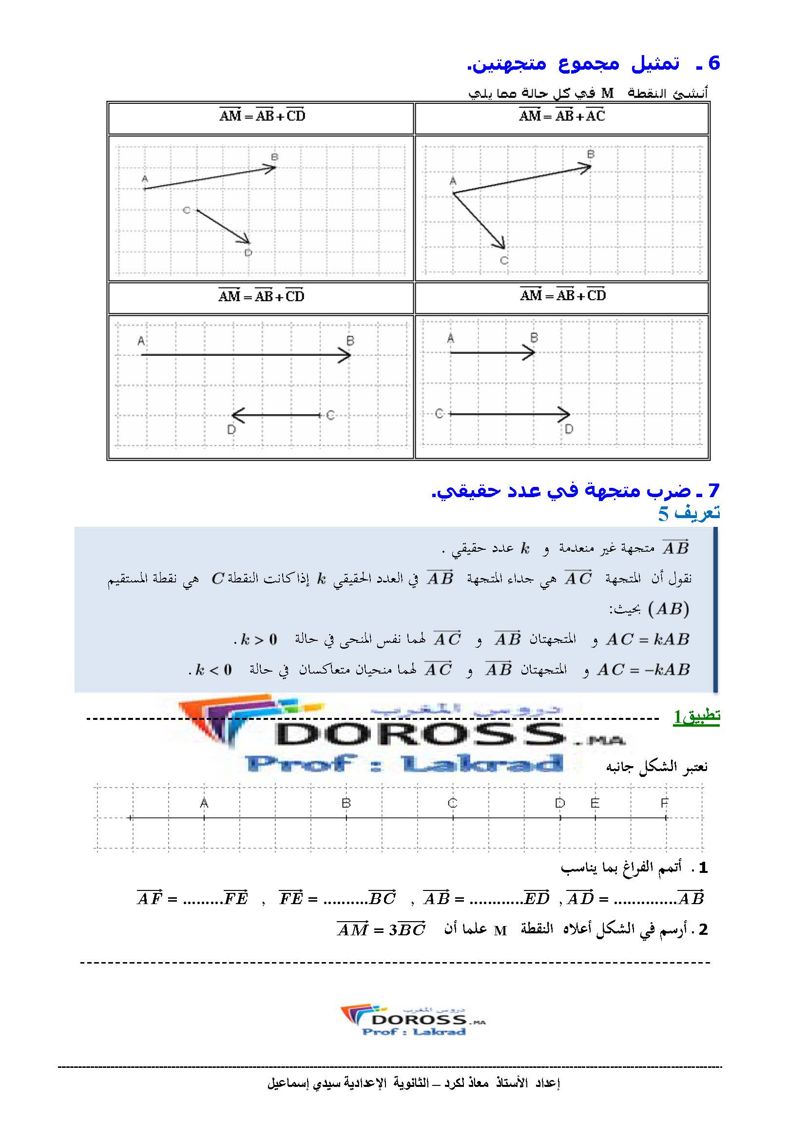 دروس و تطبيقات المتجهات 