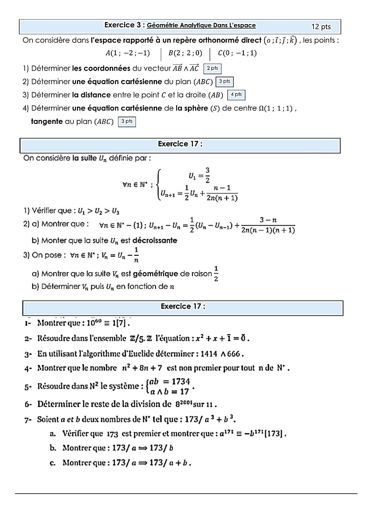 فروض الرياضيات : فرض محروس 3 الدورة 2 | الأولى باك علوم رياضية خيار فرنسي